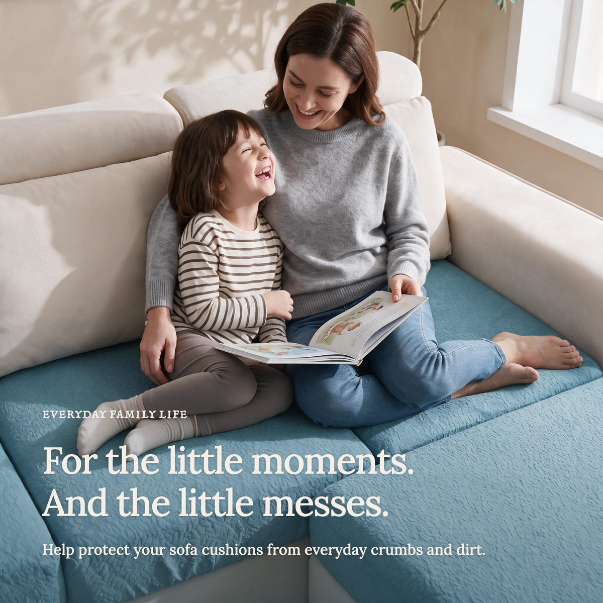 Waterproof Sky Blue fitted sofa cushion covers — For the little moments.