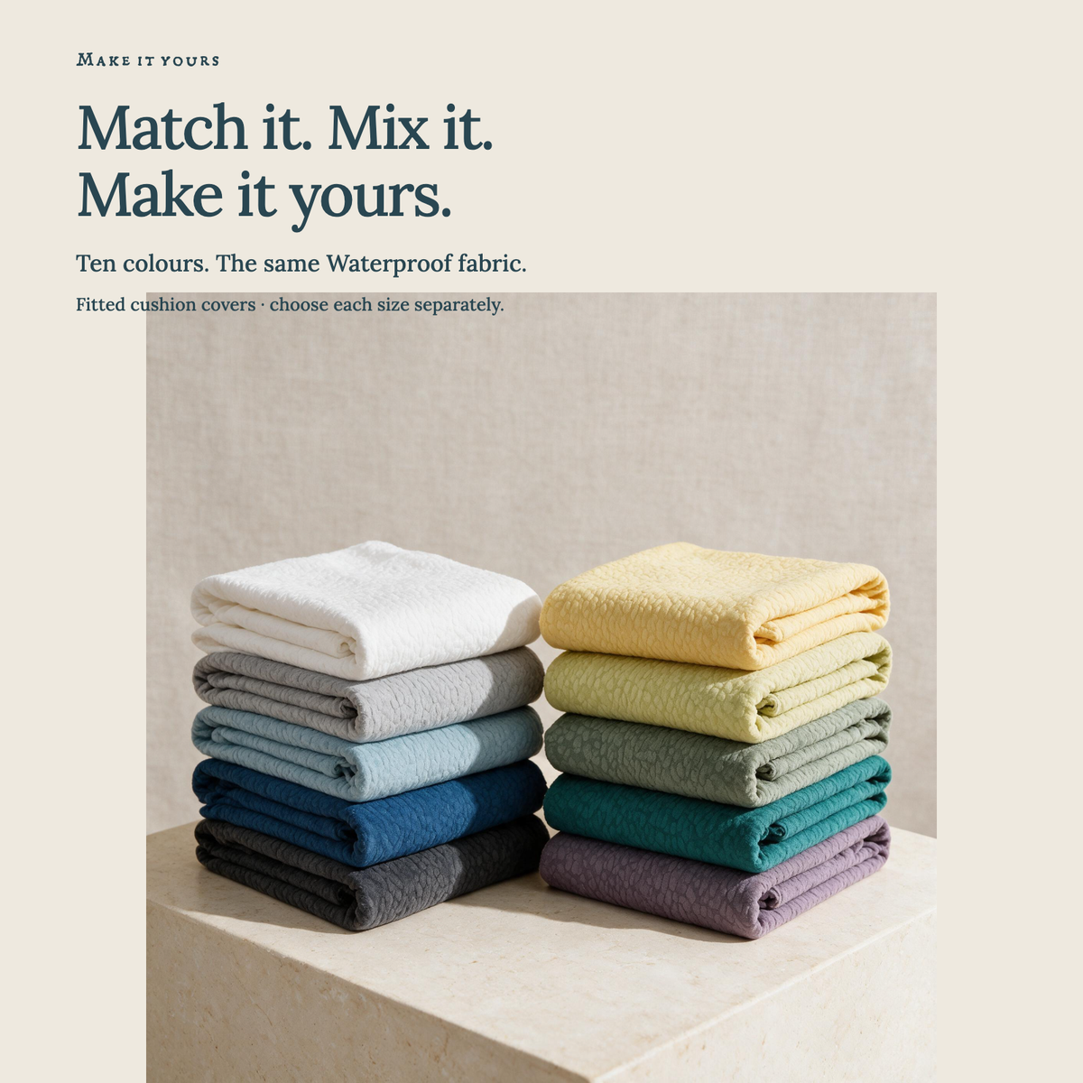 Waterproof Sky Blue fitted sofa cushion covers — Match it. Mix it. Make it yours.