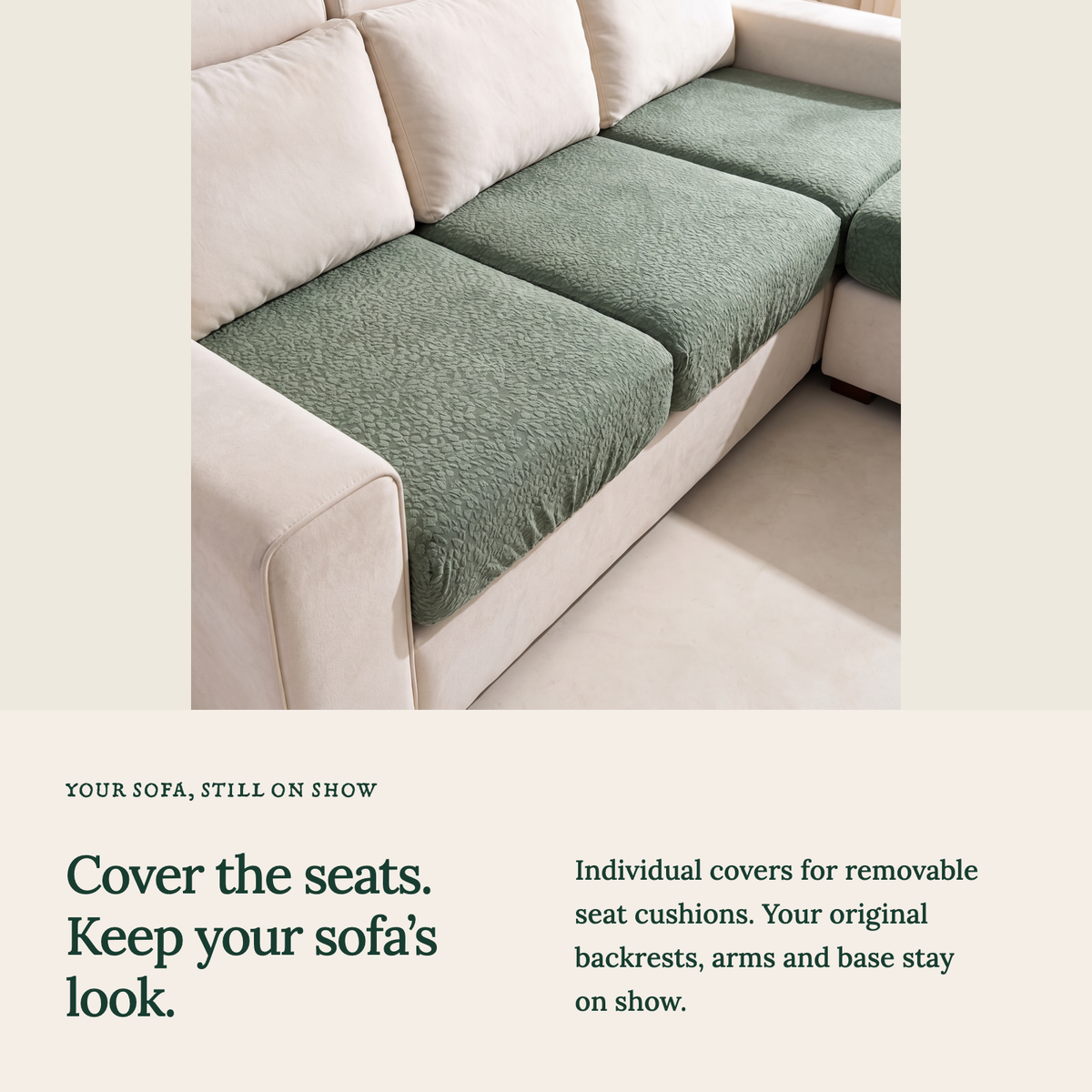 Waterproof Forest Green fitted sofa cushion covers — Cushion-only coverage