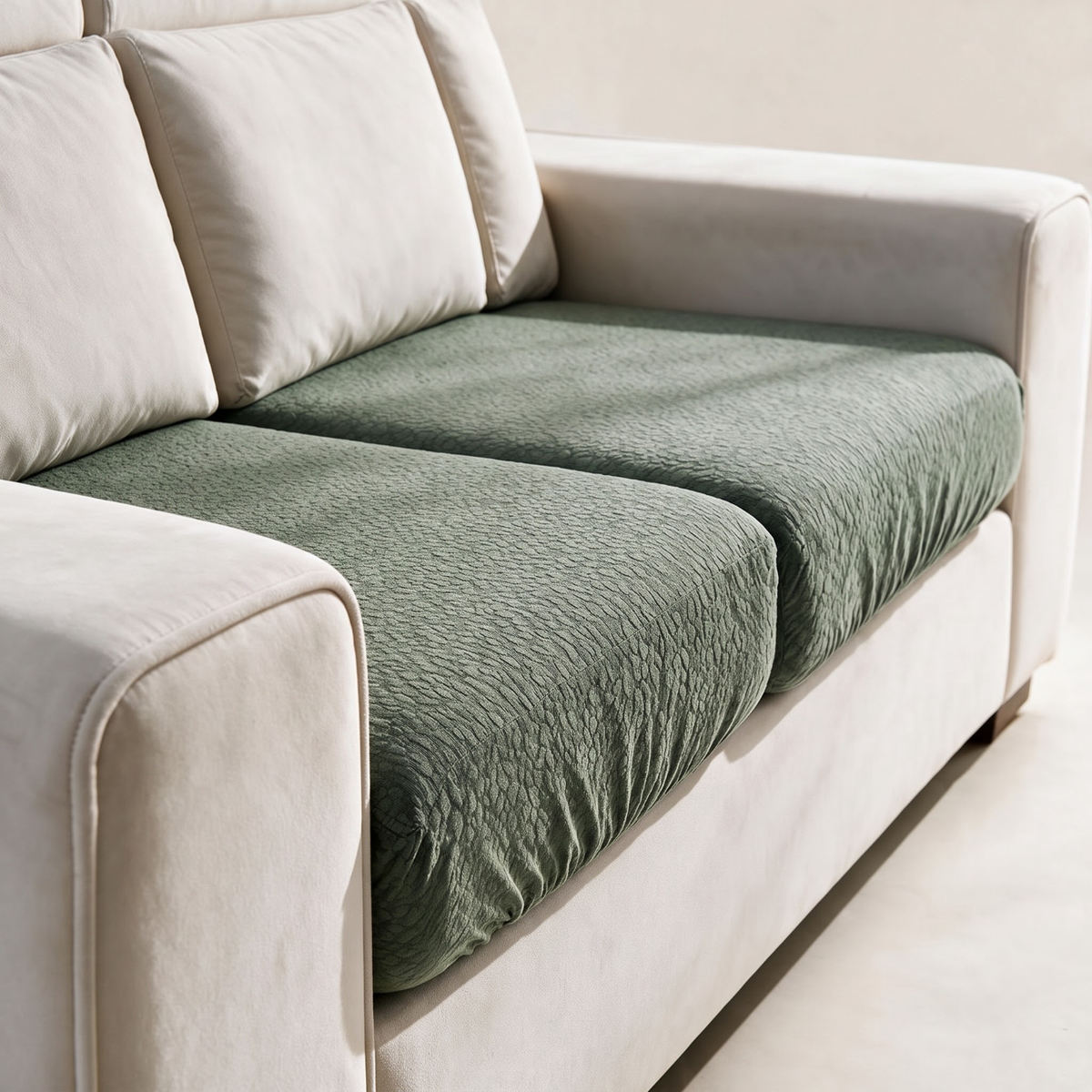 Waterproof Forest Green fitted sofa cushion covers — A textured, fitted finish