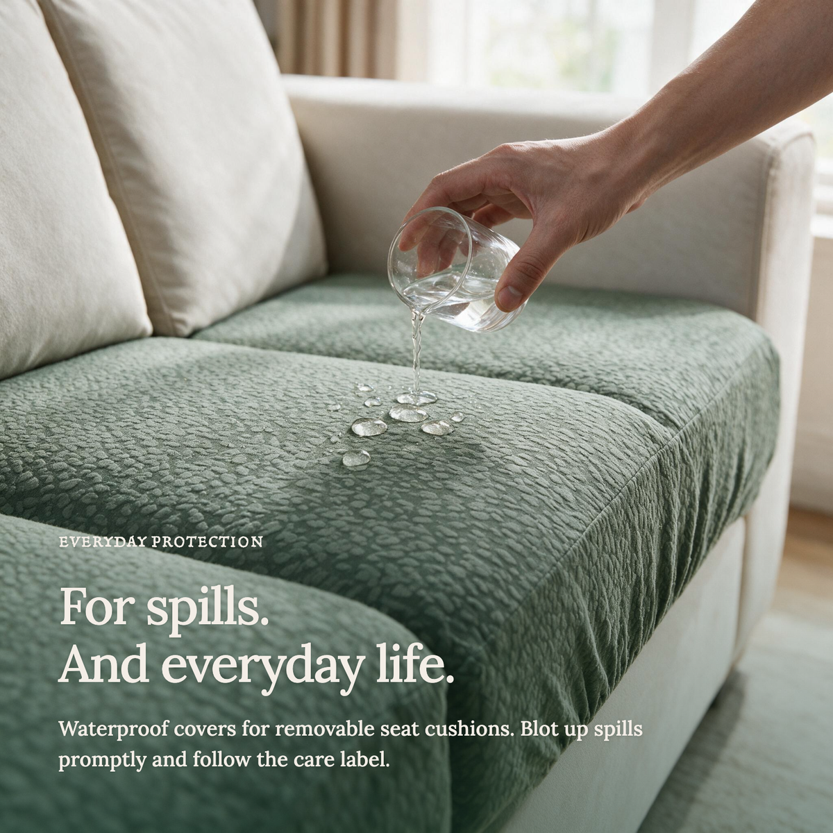 Waterproof Forest Green fitted sofa cushion covers — A closer look at protection