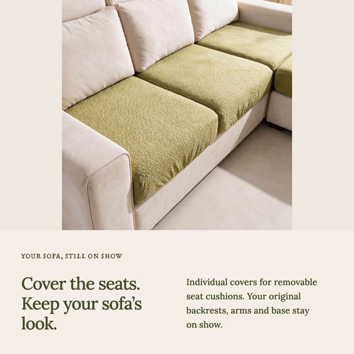 Waterproof Yellow Green fitted sofa cushion covers — Cushion-only coverage