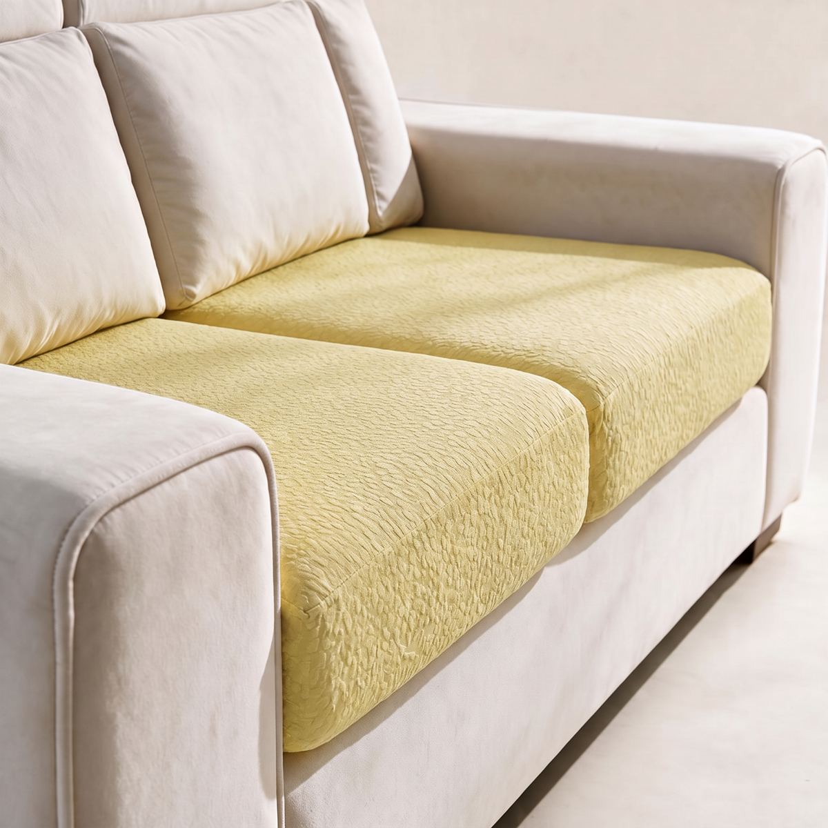 Waterproof Yellow fitted sofa cushion covers — A textured, fitted finish