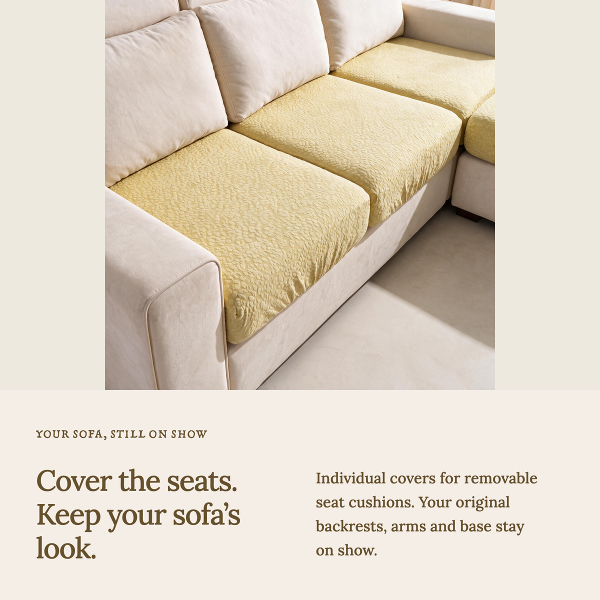 Waterproof Yellow fitted sofa cushion covers — Cushion-only coverage