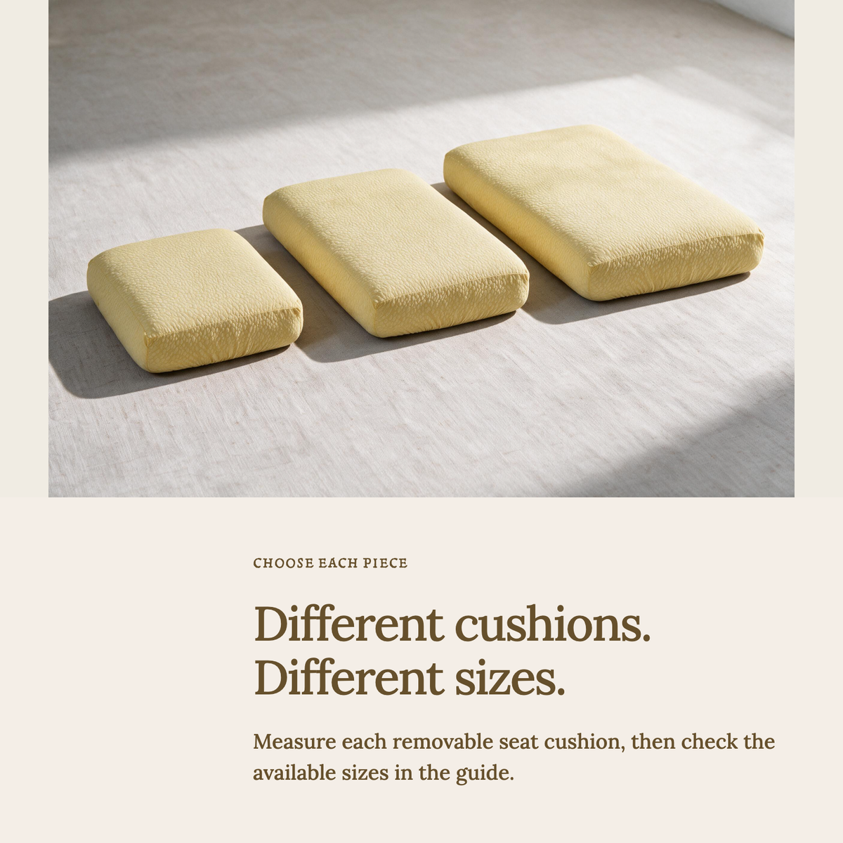 Waterproof Yellow fitted sofa cushion covers — Choose the right cushion size