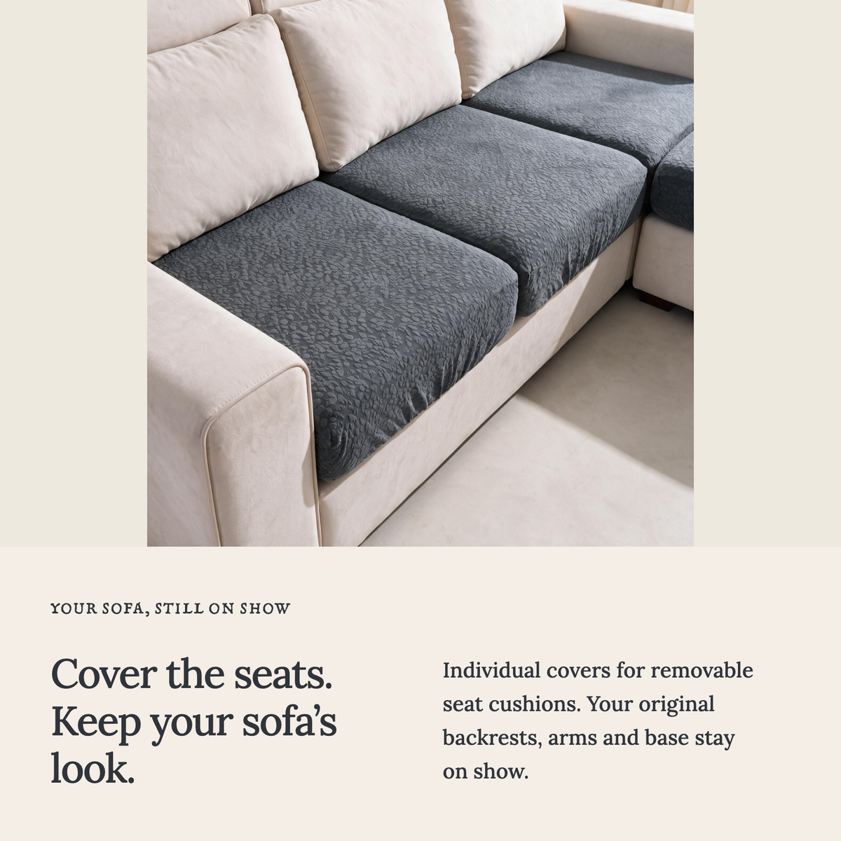 Waterproof Dark Grey fitted sofa cushion covers — Cushion-only coverage