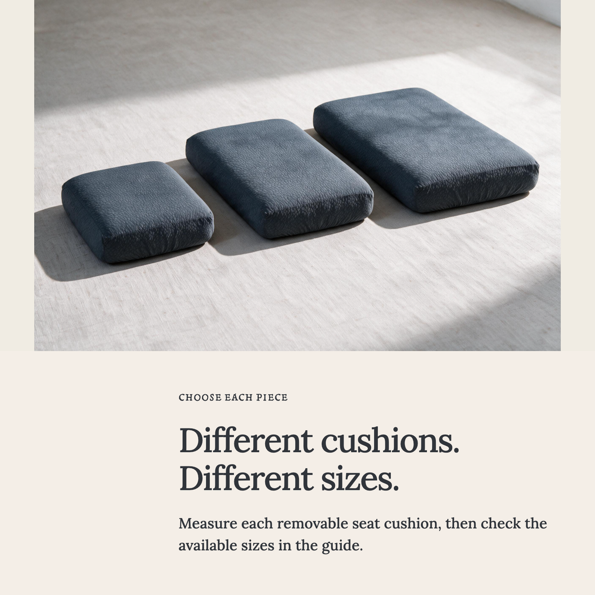 Waterproof Dark Grey fitted sofa cushion covers — Choose the right cushion size