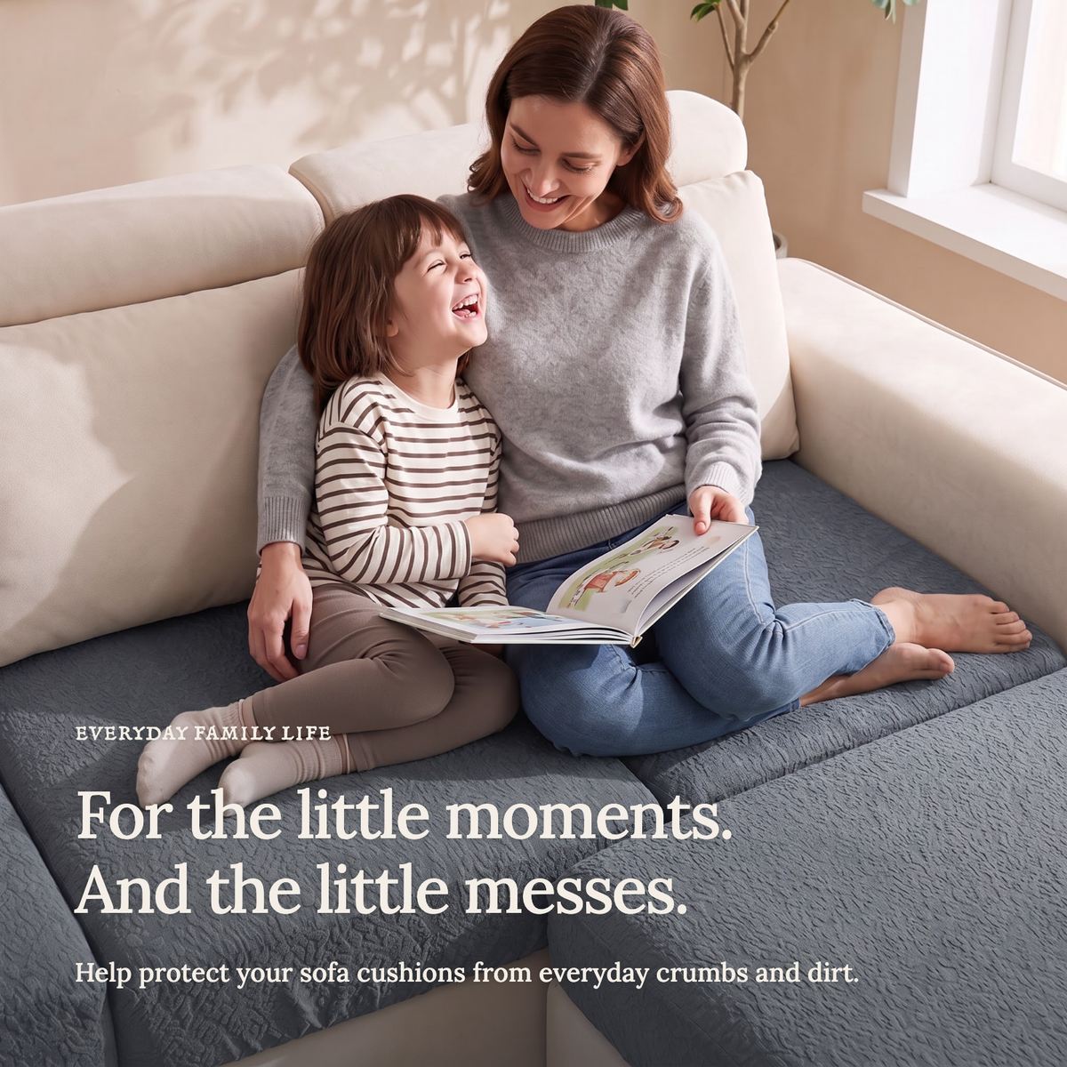 Waterproof Dark Grey fitted sofa cushion covers — For the little moments.