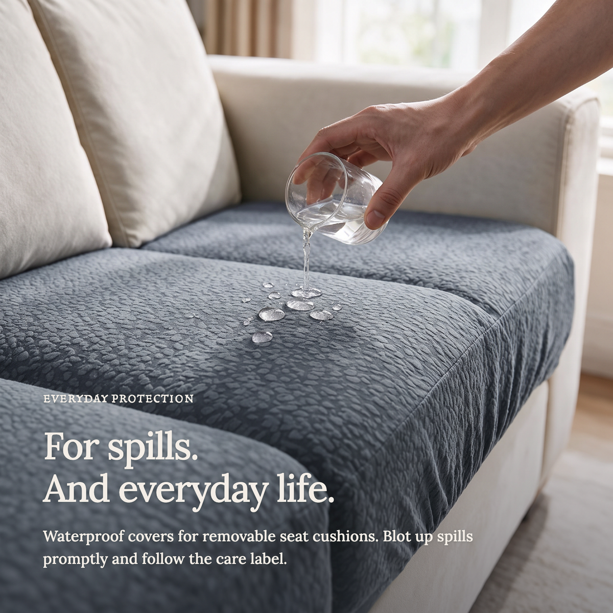 Waterproof Dark Grey fitted sofa cushion covers — A closer look at protection