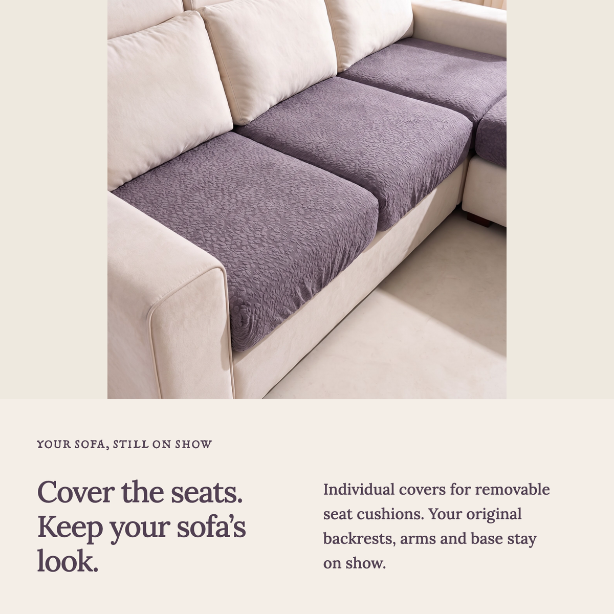 Waterproof Purple fitted sofa cushion covers — Cushion-only coverage