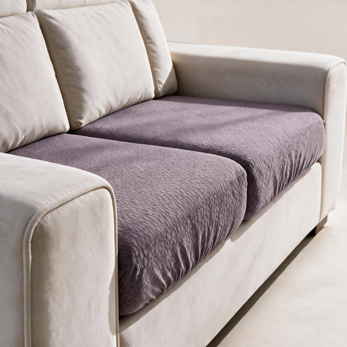 Waterproof Purple fitted sofa cushion covers — A textured, fitted finish