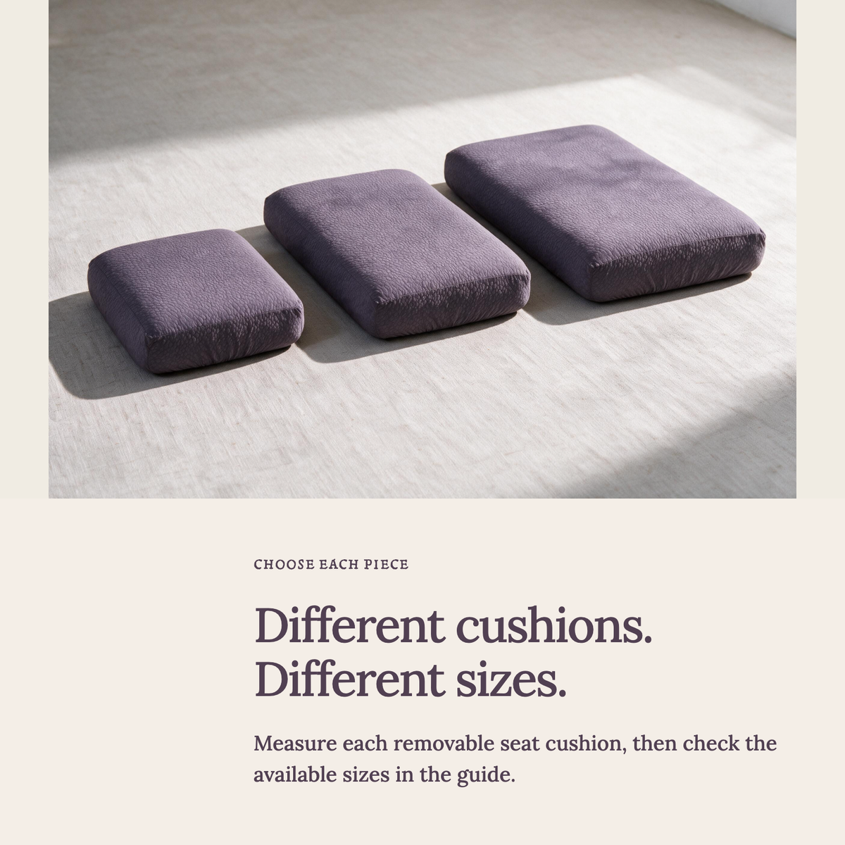 Waterproof Purple fitted sofa cushion covers — Choose the right cushion size