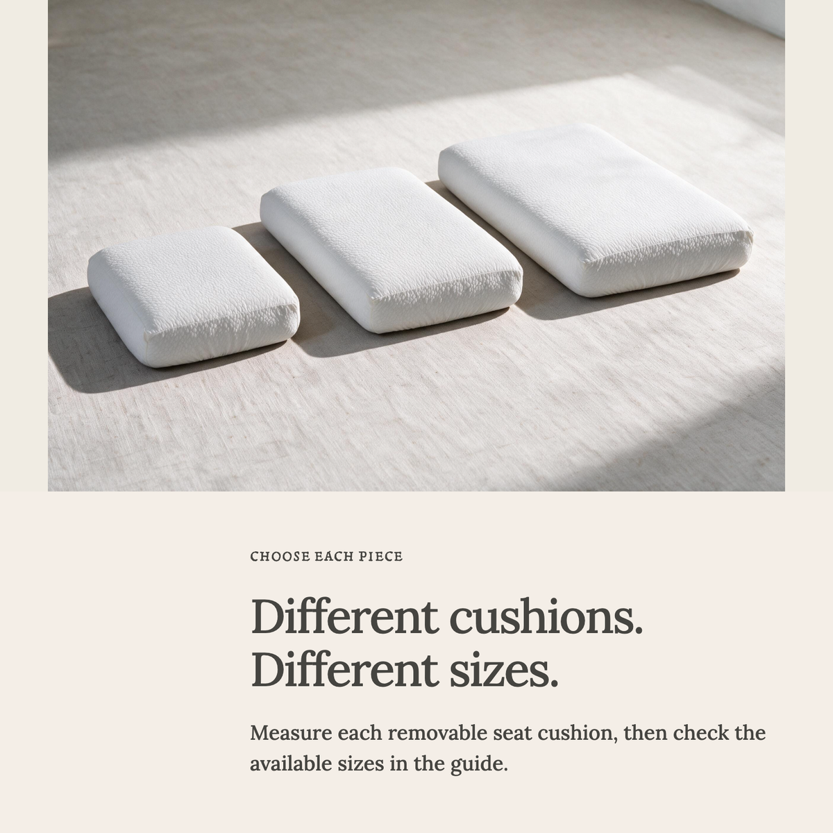 Waterproof White fitted sofa cushion covers — Choose the right cushion size