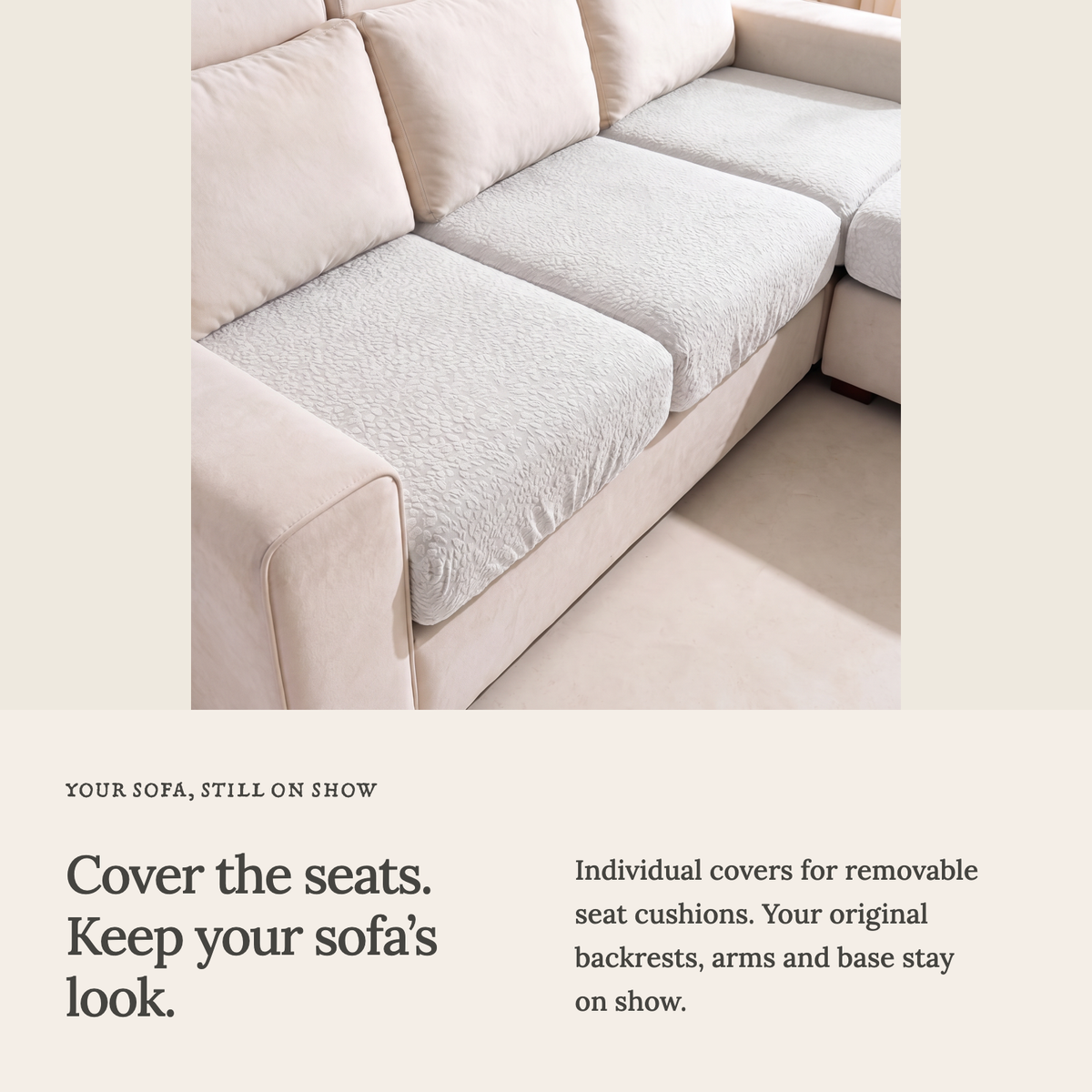 Waterproof White fitted sofa cushion covers — Cushion-only coverage