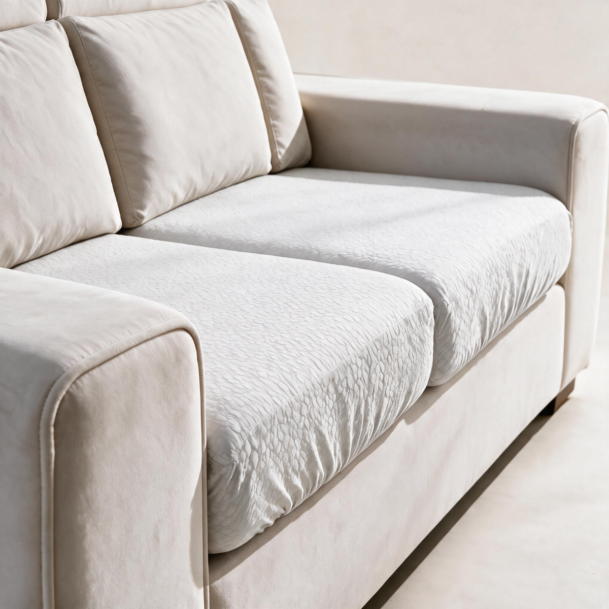 Waterproof White fitted sofa cushion covers — A textured, fitted finish