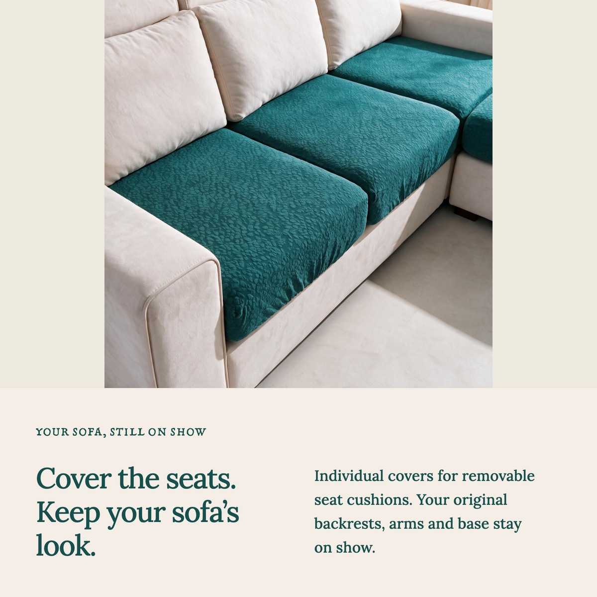 Waterproof Emerald Green fitted sofa cushion covers — Cushion-only coverage