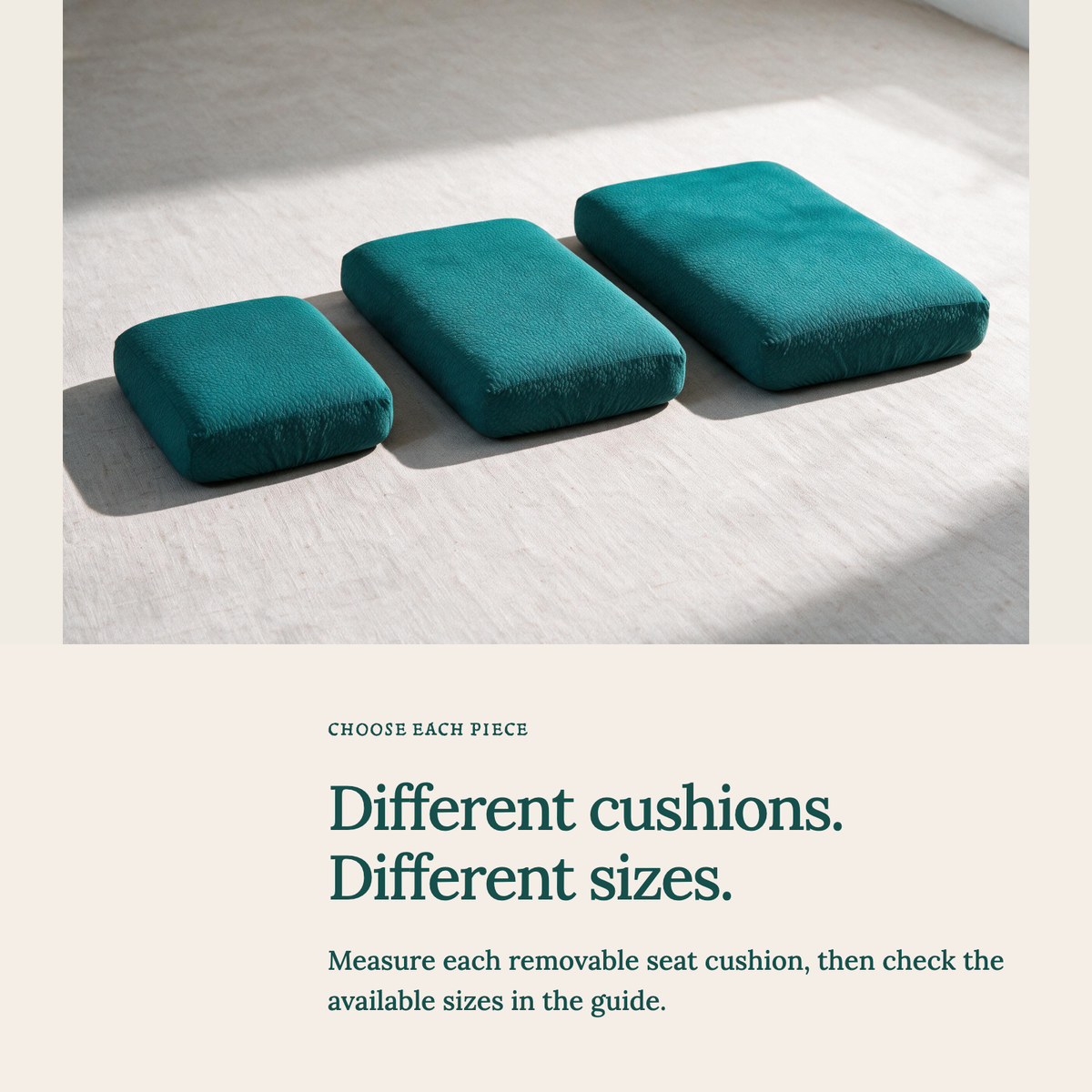 Waterproof Emerald Green fitted sofa cushion covers — Choose the right cushion size