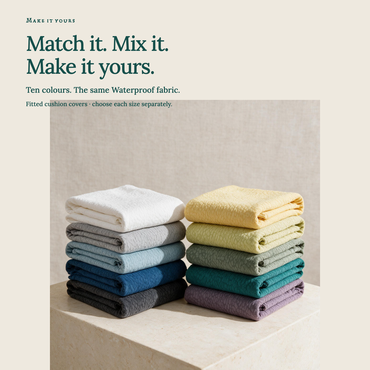 Waterproof Emerald Green fitted sofa cushion covers — Match it. Mix it. Make it yours.
