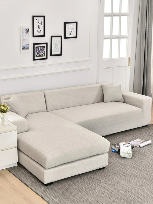 L-Shaped Sofa Cover - Crosshatch - Eggshell - Adaptable & Expandable