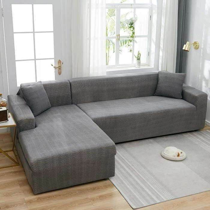 L-Shaped Sofa Cover - Flecked - Grey - Adaptable & Expandable