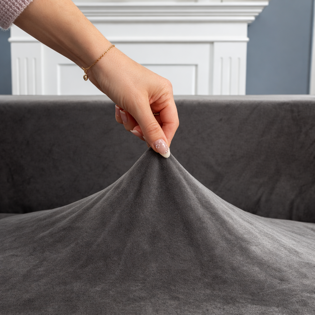 L-Shaped Sofa Cover - Velvet - Grey - Adaptable & Expandable