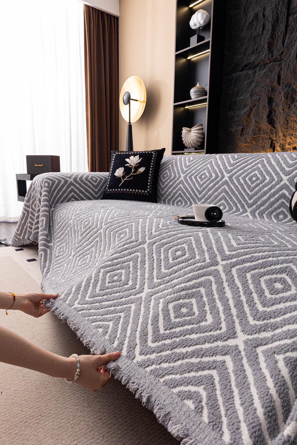 Throw Blanket - Atlas Geo - Cloud Grey