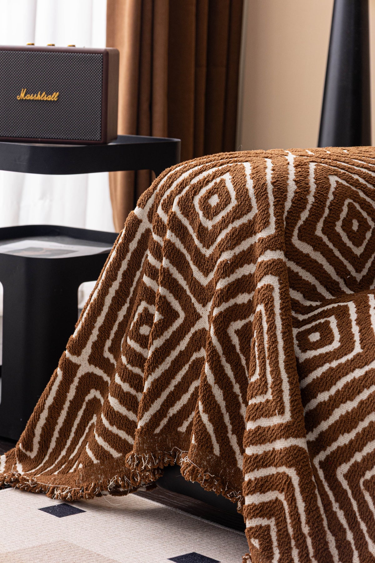 Throw Blanket - Atlas Geo - Cocoa Brown