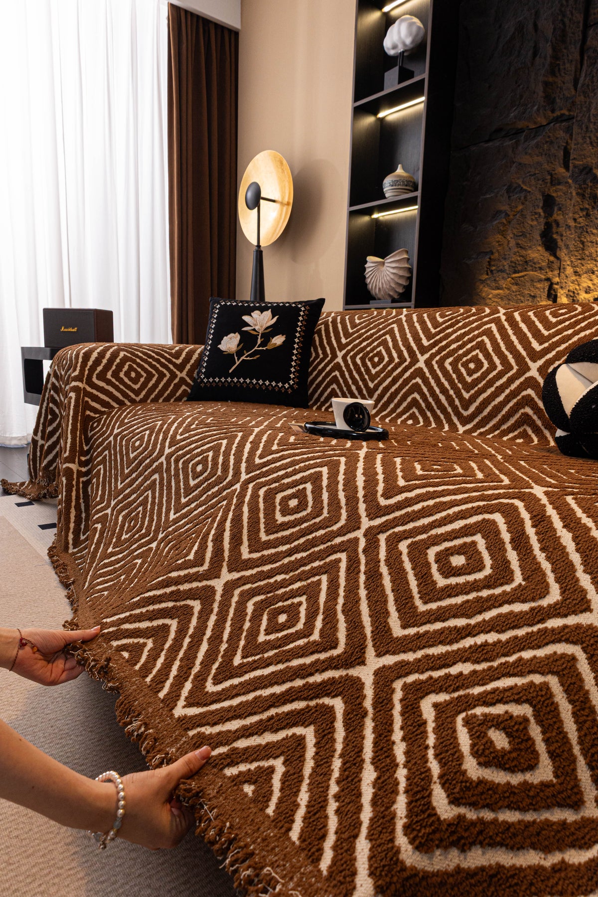 Throw Blanket - Atlas Geo - Cocoa Brown