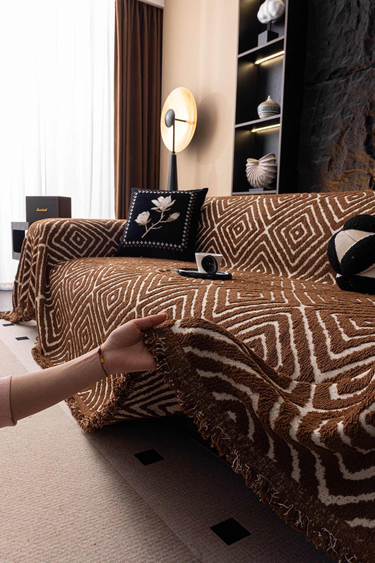Throw Blanket - Atlas Geo - Cocoa Brown