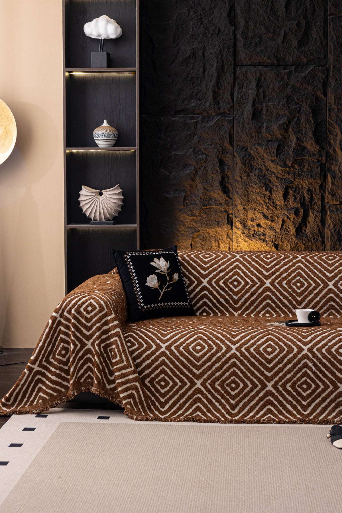 Throw Blanket - Atlas Geo - Cocoa Brown
