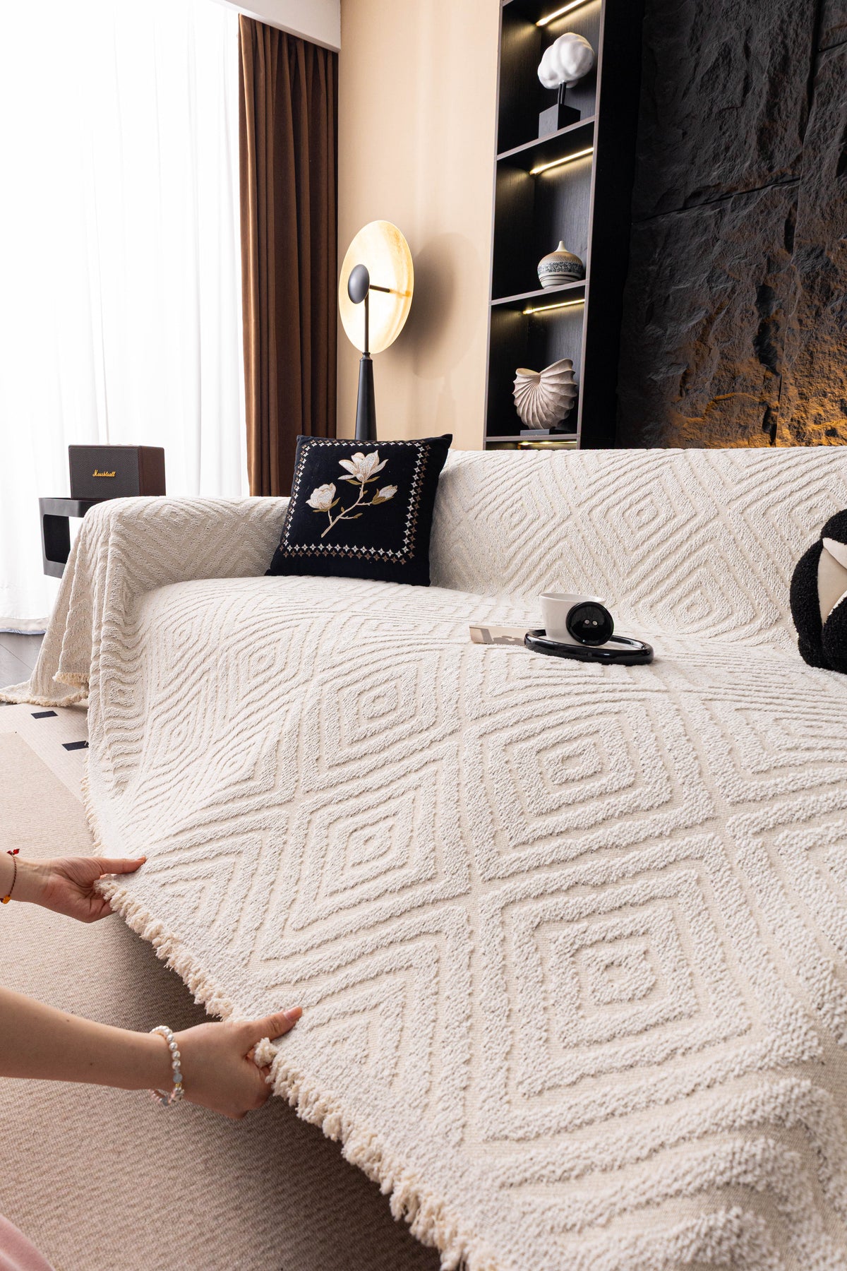 Throw Blanket - Atlas Geo - Cream White