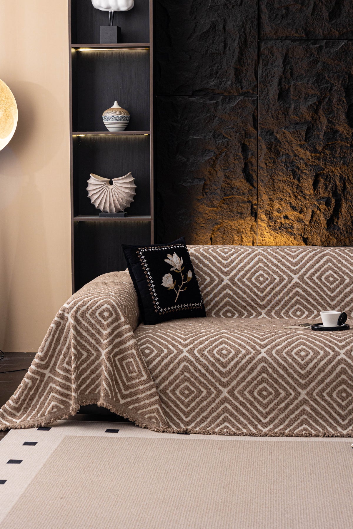 Throw Blanket - Atlas Geo - Milk Tea