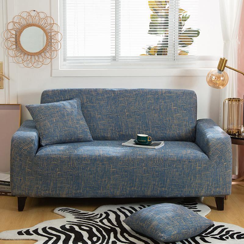 Couch Cover - Crosshatch - Blue & Gold - Adaptable & Expandable