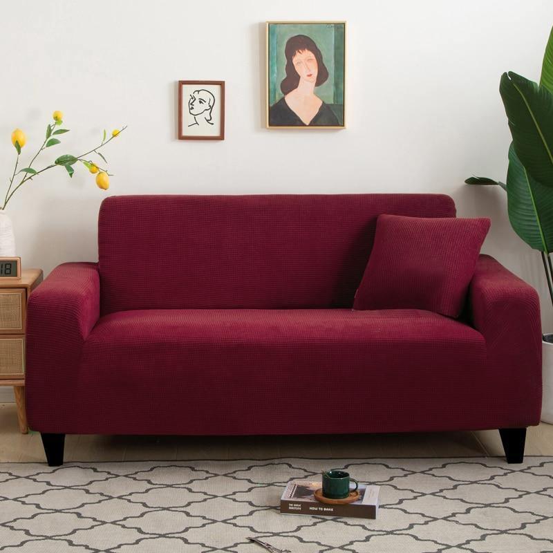 Couch Cover - Jacquard - Garnet Red - Adaptable & Expandable