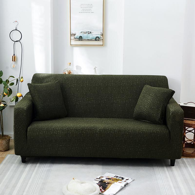 Couch Cover - Linear Geometric - Olive Green - Adaptable & Expandable
