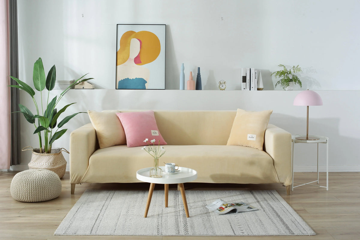 Couch Cover - Velvet - Beige - Adaptable & Expandable