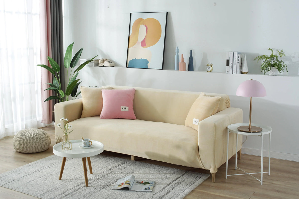 Couch Cover - Velvet - Beige - Adaptable & Expandable