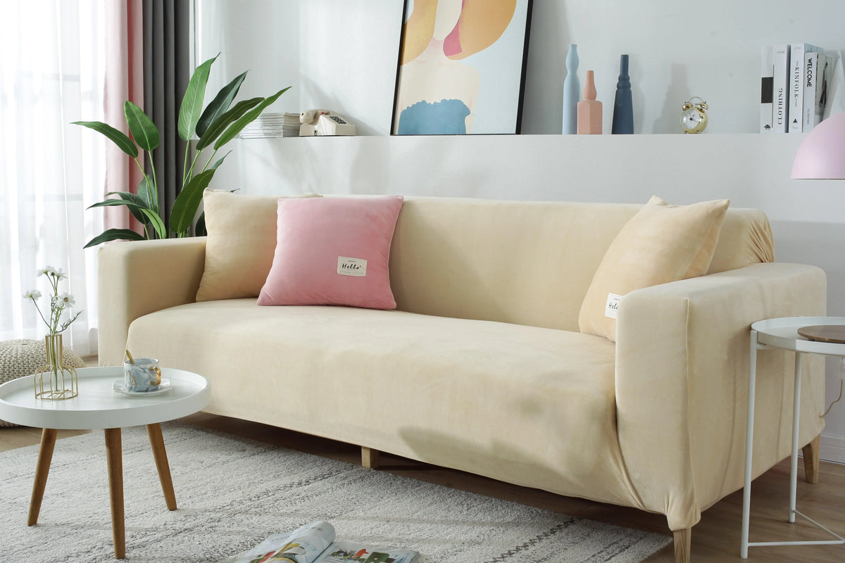 Couch Cover - Velvet - Beige - Adaptable & Expandable