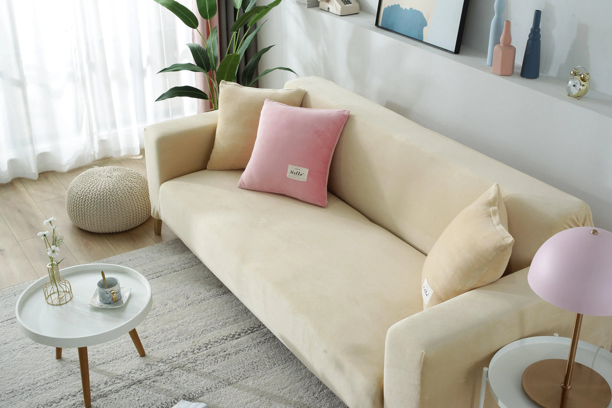 Couch Cover - Velvet - Beige - Adaptable & Expandable