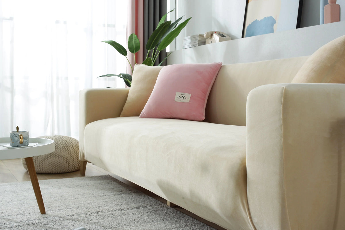 Couch Cover - Velvet - Beige - Adaptable & Expandable