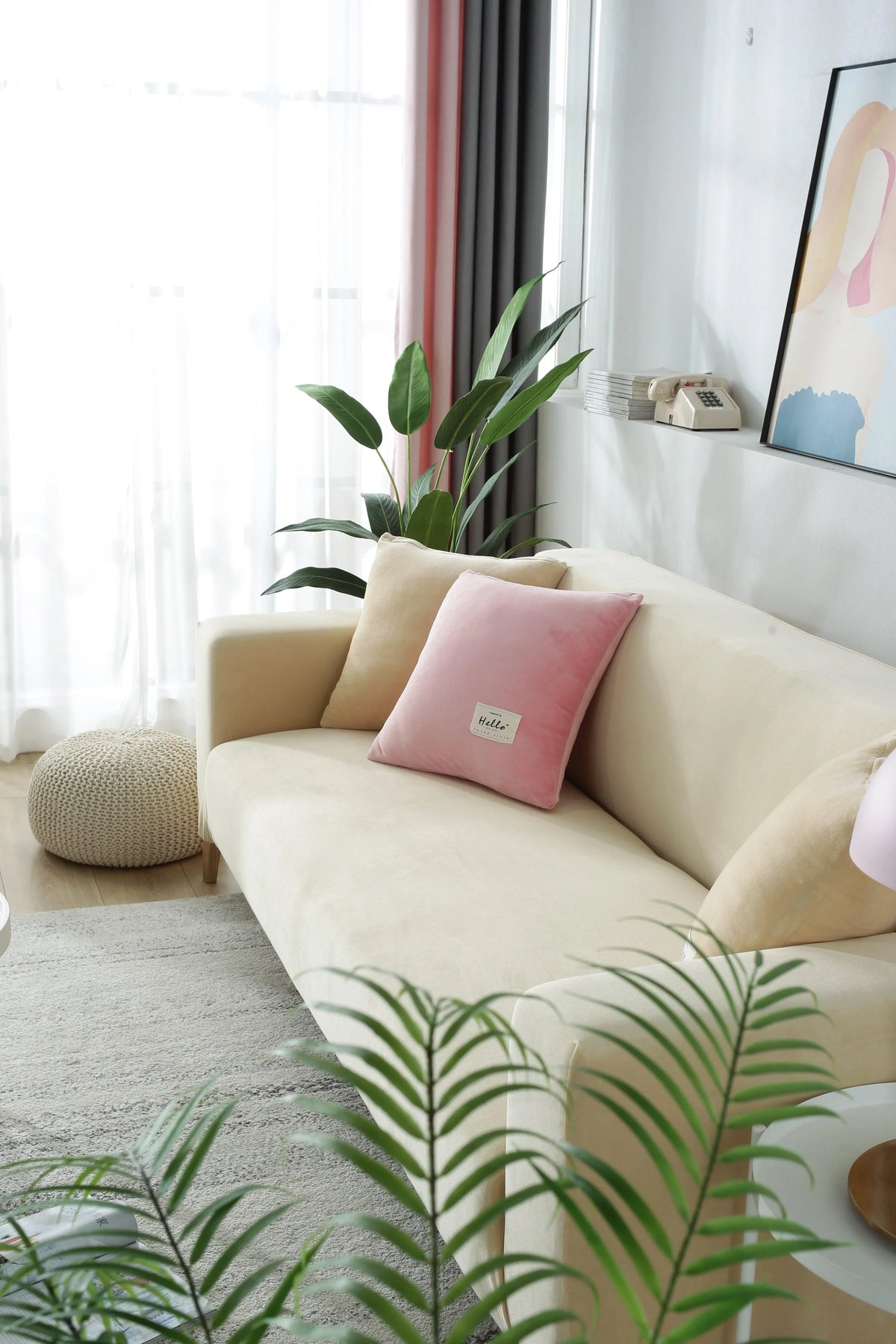 Couch Cover - Velvet - Beige - Adaptable & Expandable