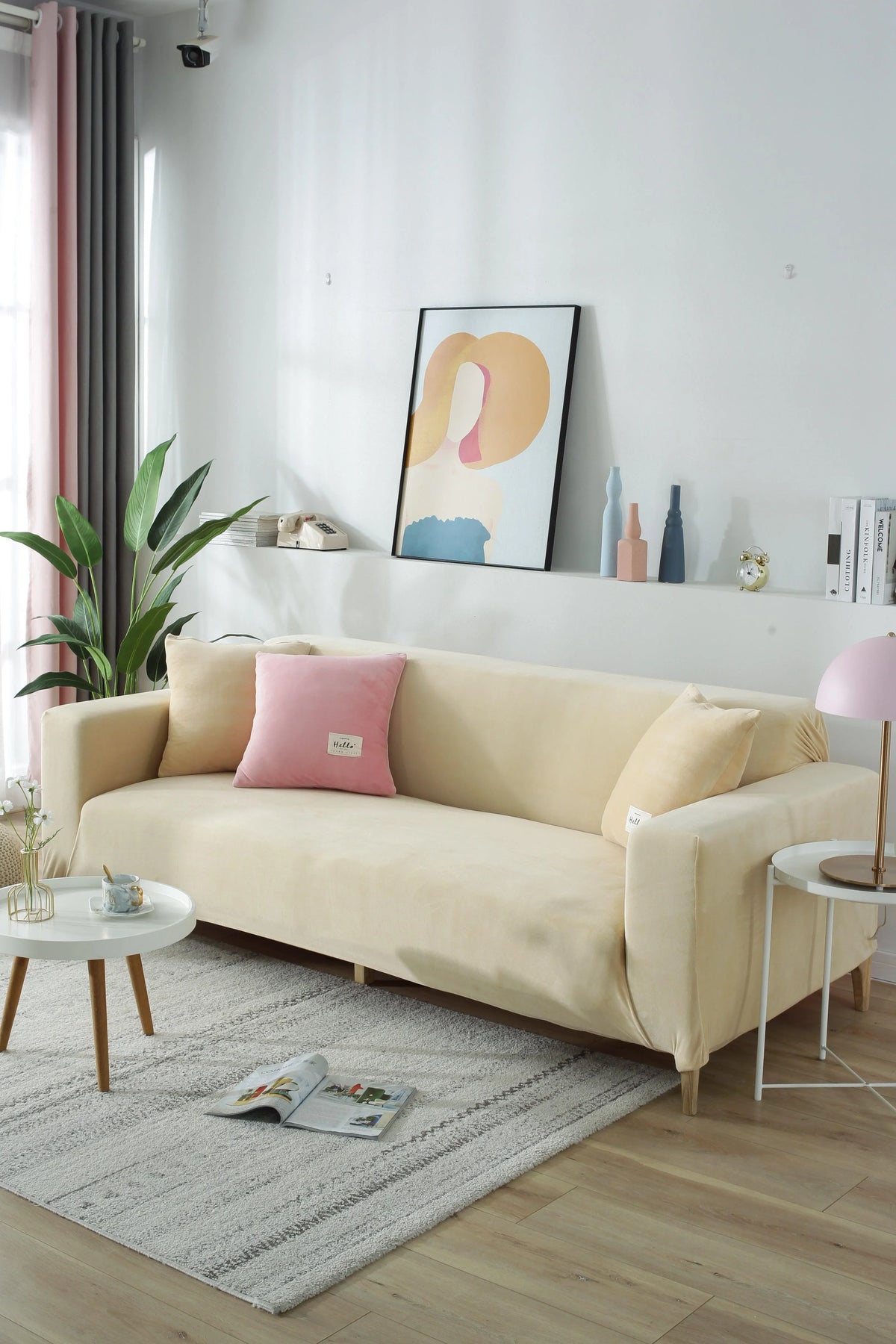 Couch Cover - Velvet - Beige - Adaptable & Expandable