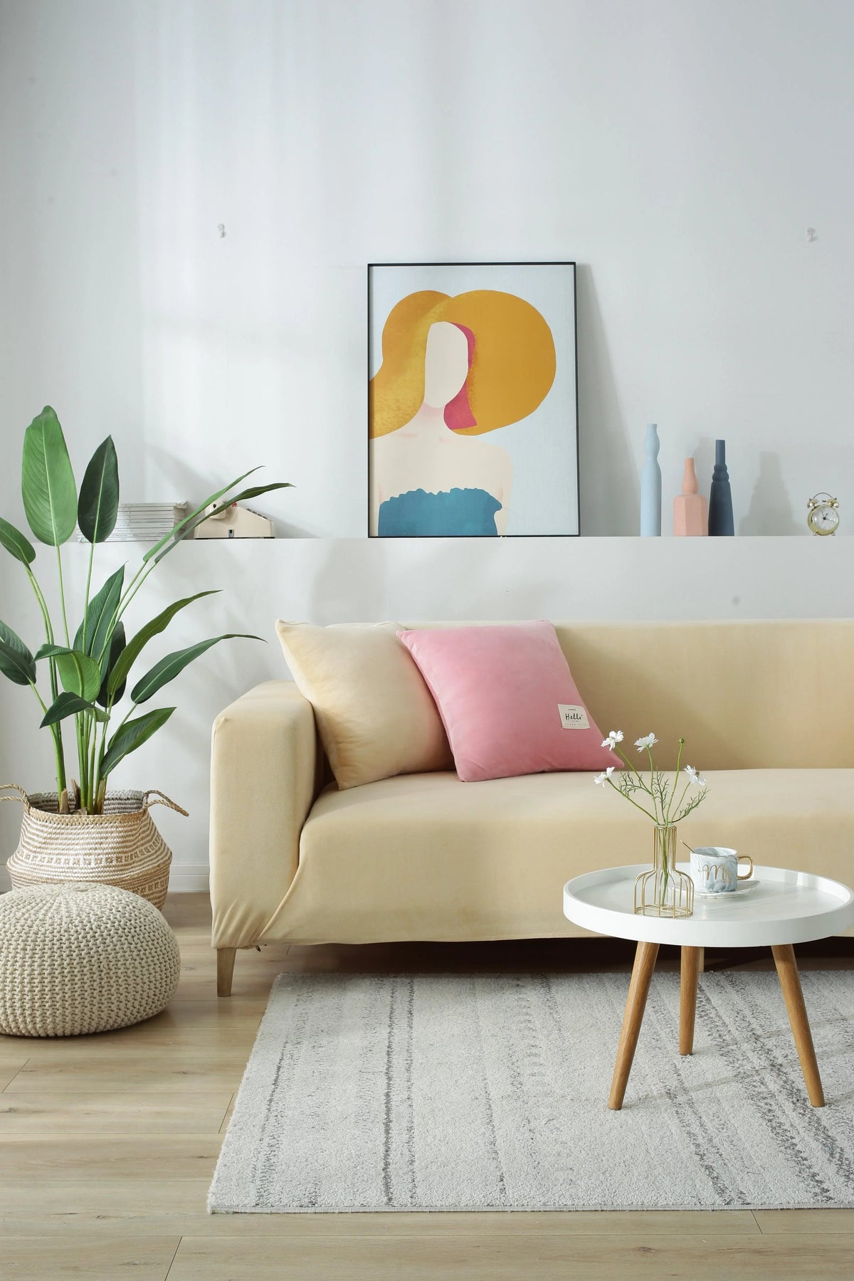 Couch Cover - Velvet - Beige - Adaptable & Expandable