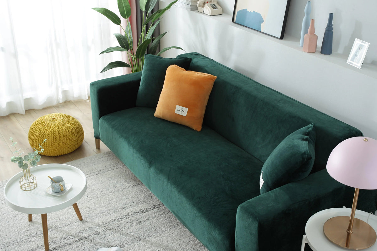 Couch Cover - Velvet - Dark Green - Adaptable & Expandable