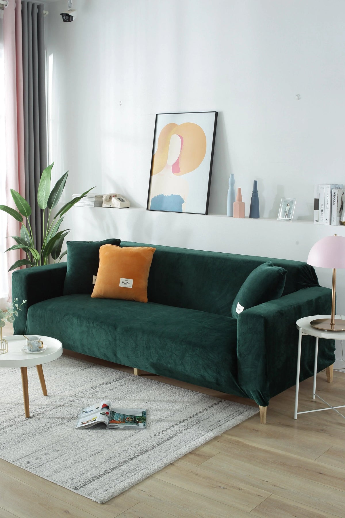Couch Cover - Velvet - Dark Green - Adaptable & Expandable