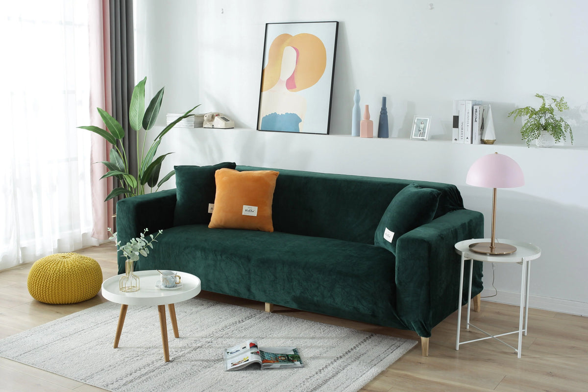 Couch Cover - Velvet - Dark Green - Adaptable & Expandable