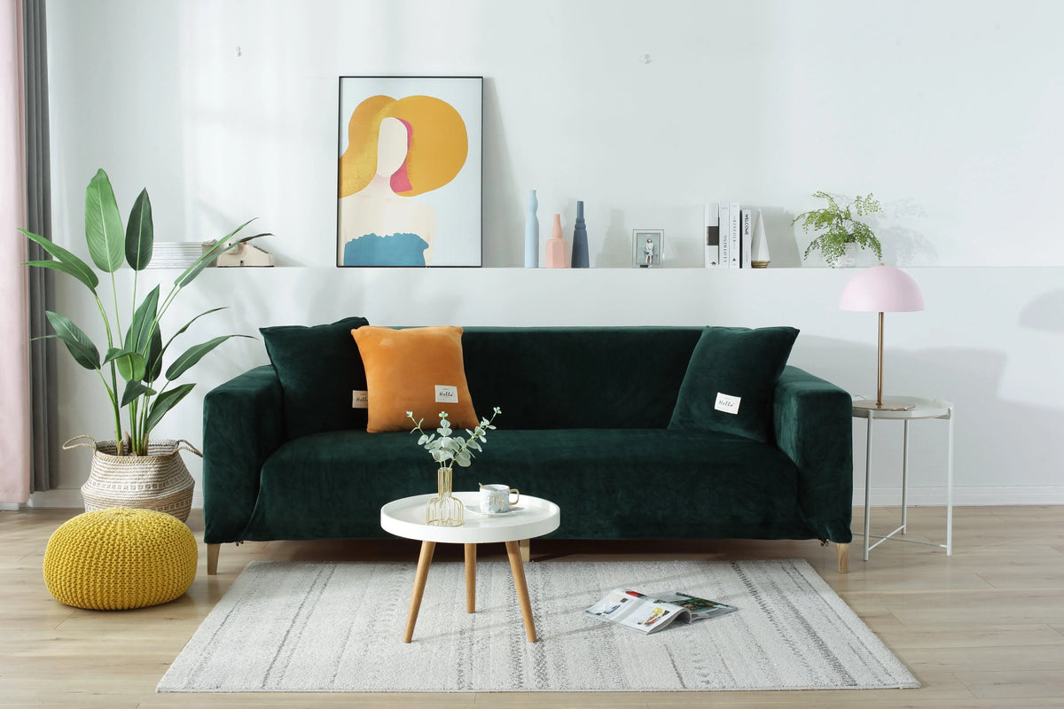 Couch Cover - Velvet - Dark Green - Adaptable & Expandable