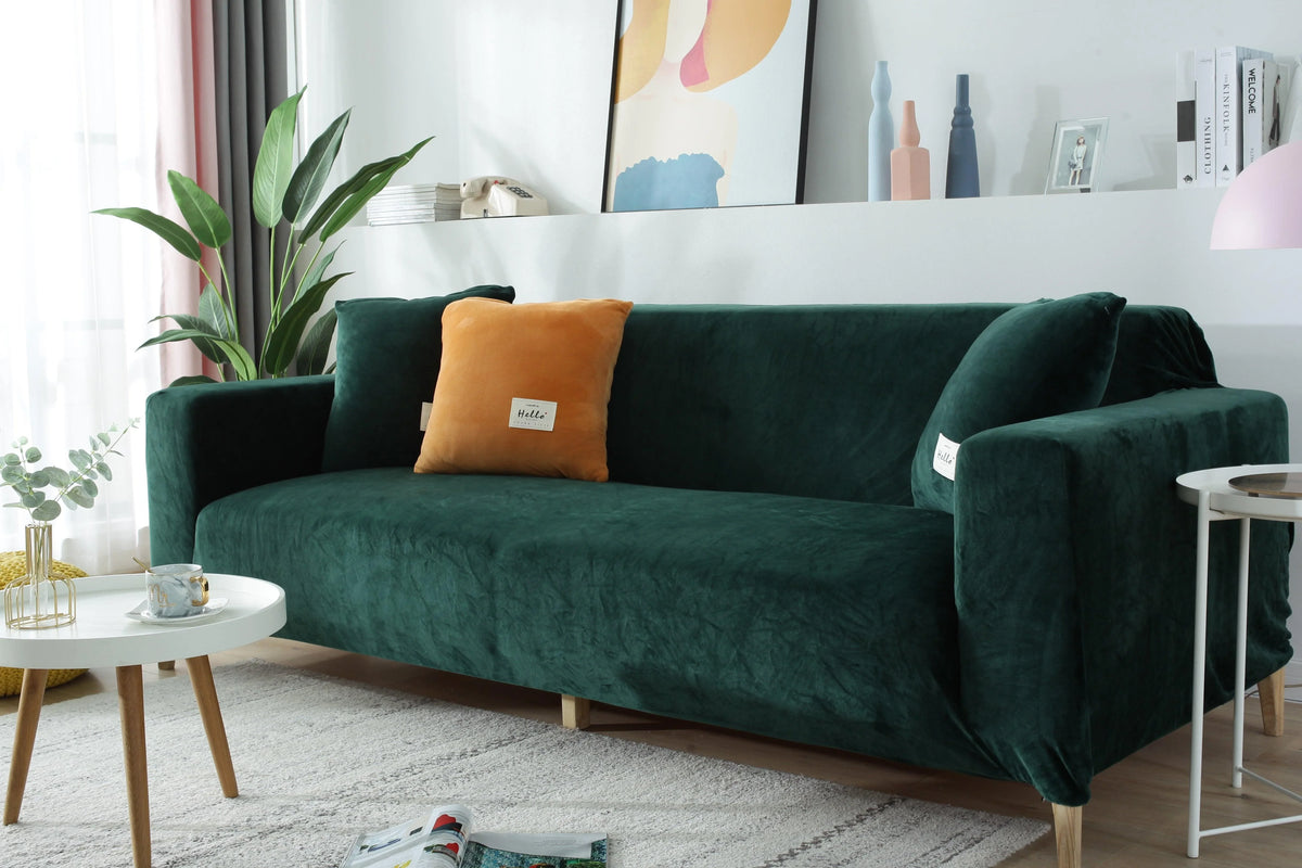 Couch Cover - Velvet - Dark Green - Adaptable & Expandable