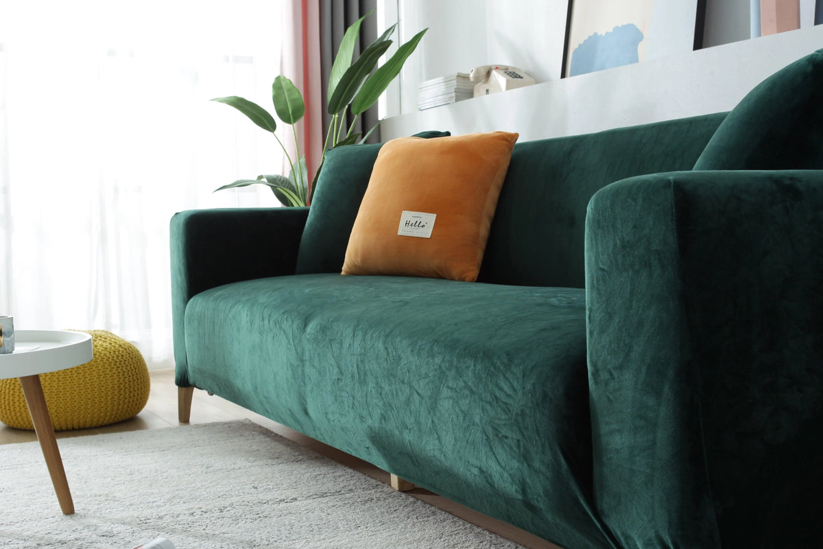 Couch Cover - Velvet - Dark Green - Adaptable & Expandable