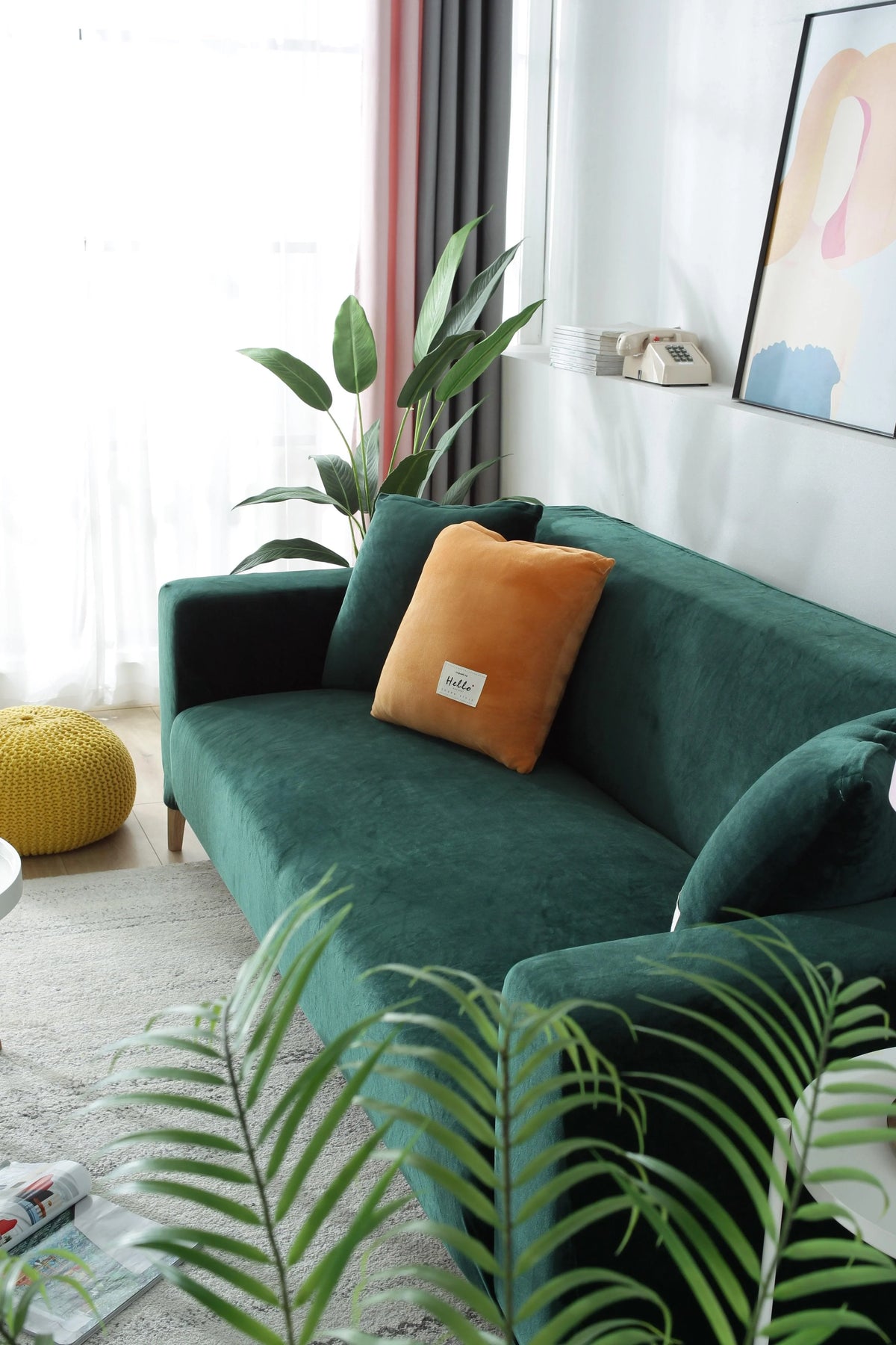 Couch Cover - Velvet - Dark Green - Adaptable & Expandable